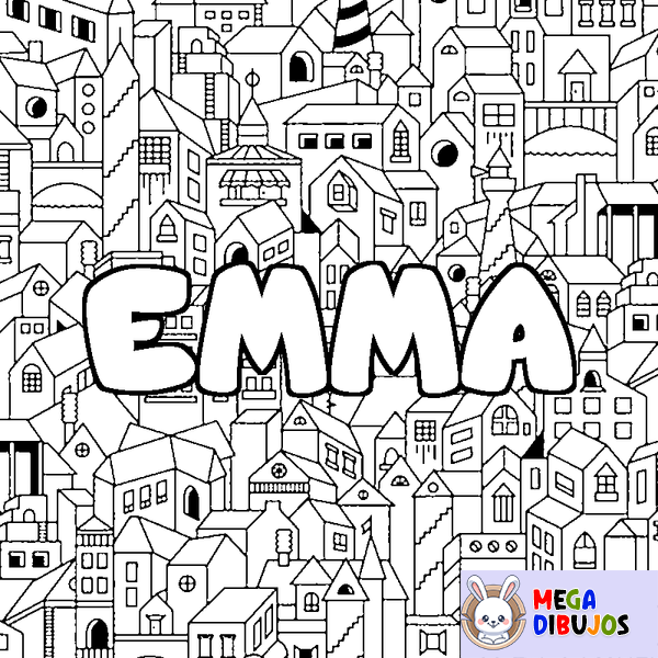 Coloraci&oacute;n del nombre EMMA - decorado ciudad