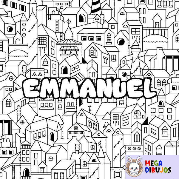 Coloraci&oacute;n del nombre EMMANUEL - decorado ciudad