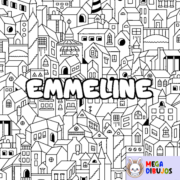 Coloraci&oacute;n del nombre EMMELINE - decorado ciudad