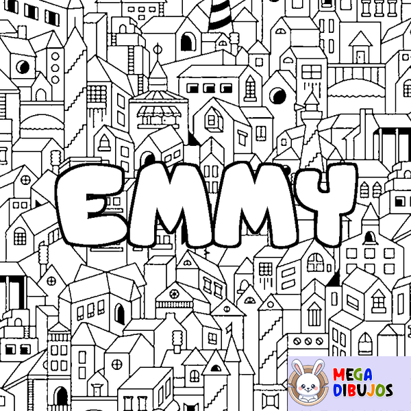 Coloraci&oacute;n del nombre EMMY - decorado ciudad