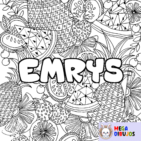 Coloraci&oacute;n del nombre EMRYS - decorado mandala de frutas