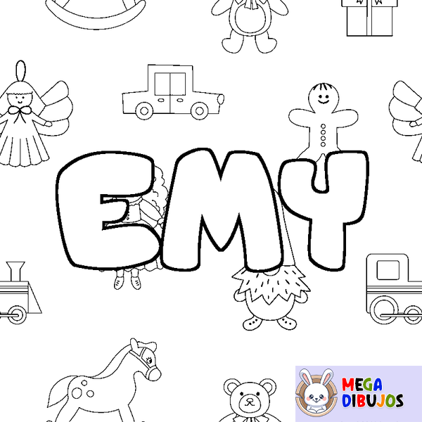 Coloraci&oacute;n del nombre EMY - decorado juguetes
