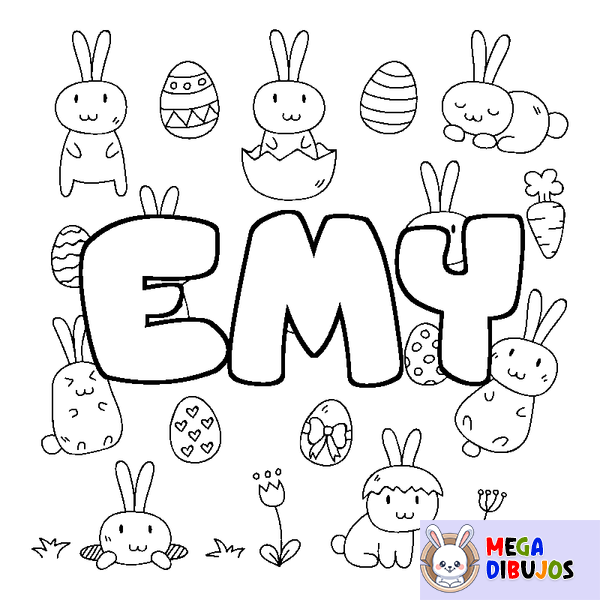Coloraci&oacute;n del nombre EMY - decorado Pascua