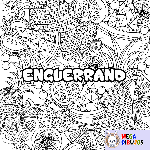 Coloraci&oacute;n del nombre ENGUERRAND - decorado mandala de frutas