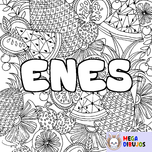 Coloraci&oacute;n del nombre ENES - decorado mandala de frutas