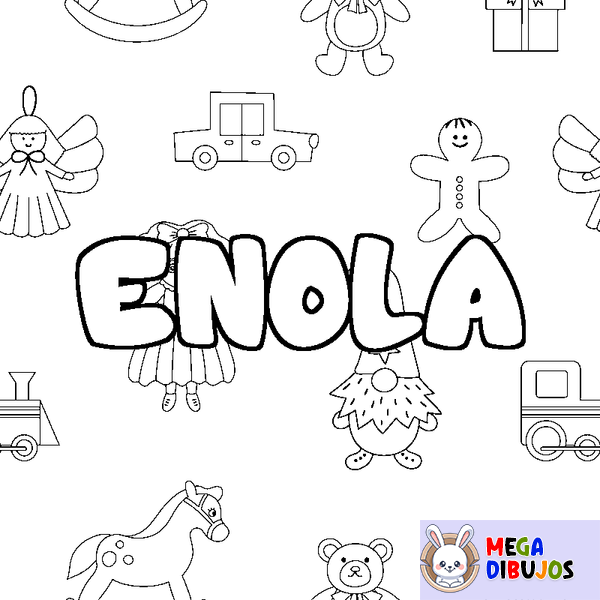 Coloraci&oacute;n del nombre ENOLA - decorado juguetes