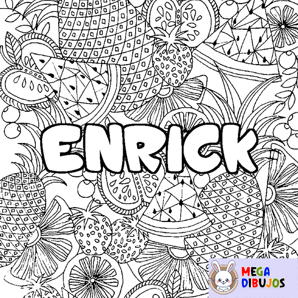 Coloraci&oacute;n del nombre ENRICK - decorado mandala de frutas
