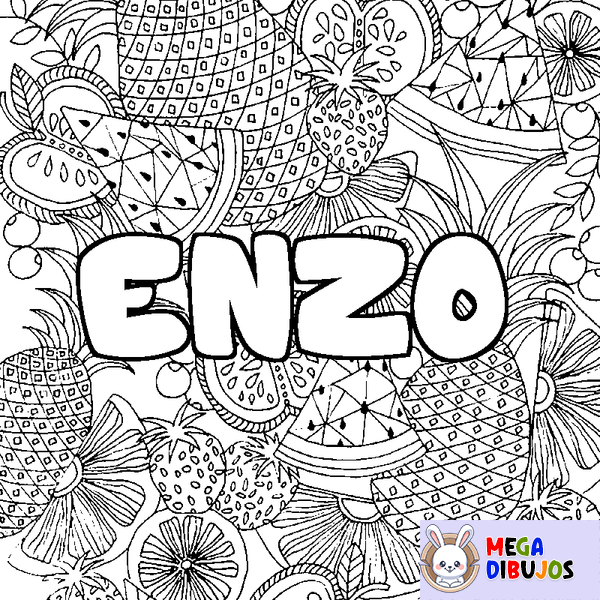 Coloraci&oacute;n del nombre ENZO - decorado mandala de frutas