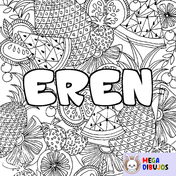 Coloraci&oacute;n del nombre EREN - decorado mandala de frutas