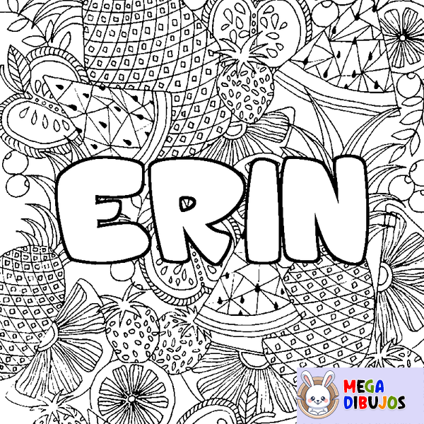Coloraci&oacute;n del nombre ERIN - decorado mandala de frutas