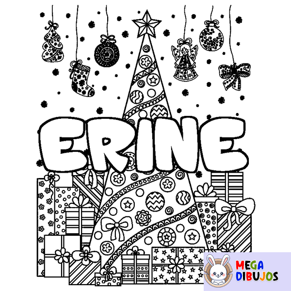 Coloraci&oacute;n del nombre ERINE - decorado &aacute;rbol de Navidad y regalos