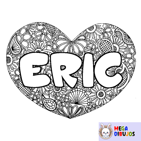 Coloraci&oacute;n del nombre ERIC - decorado mandala de coraz&oacute;n