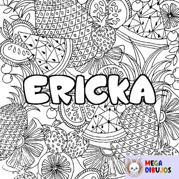 Coloraci&oacute;n del nombre ERICKA - decorado mandala de frutas