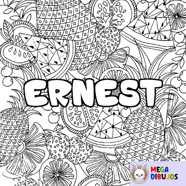 Coloraci&oacute;n del nombre ERNEST - decorado mandala de frutas