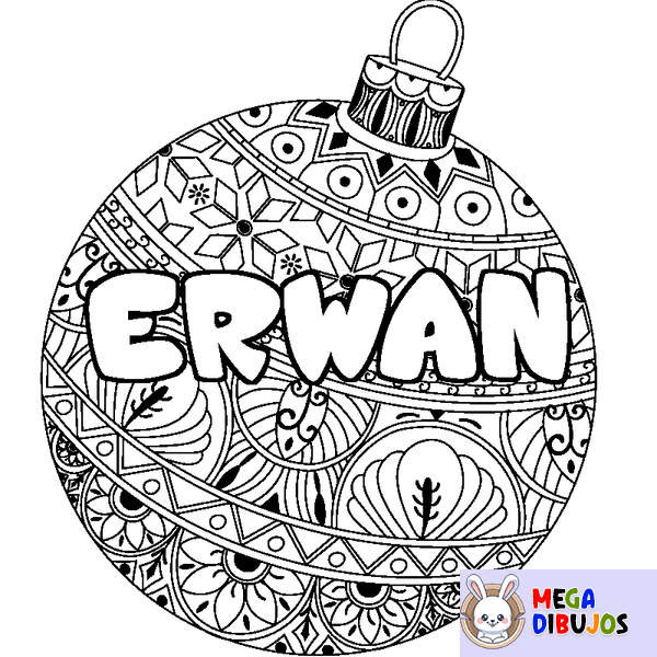 Coloraci&oacute;n del nombre ERWAN - decorado bola de Navidad