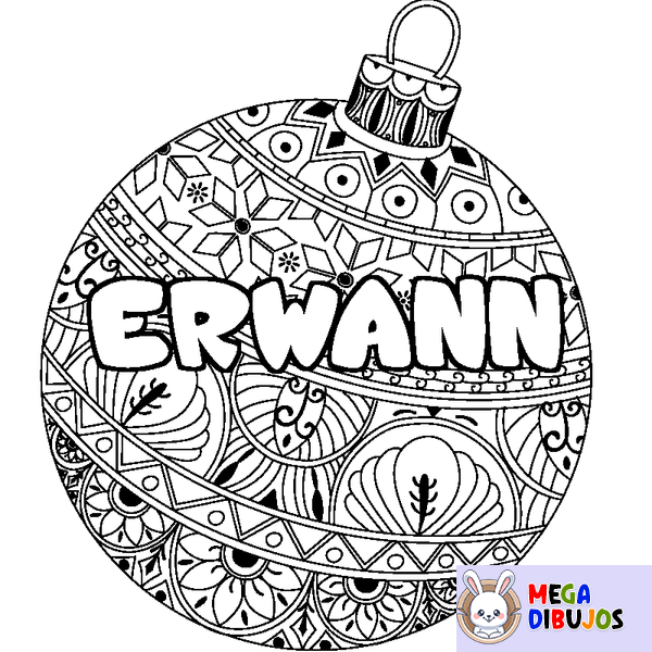 Coloraci&oacute;n del nombre ERWANN - decorado bola de Navidad