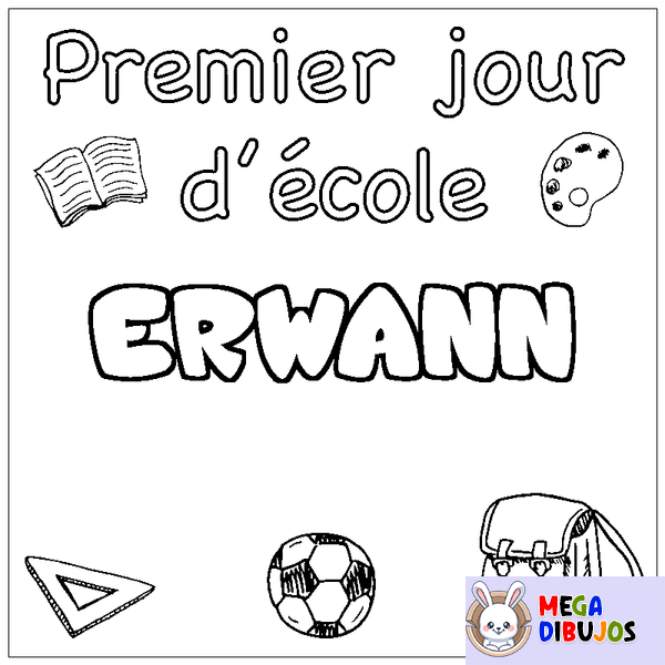 Coloraci&oacute;n del nombre ERWANN - decorado primer d&iacute;a de escuela
