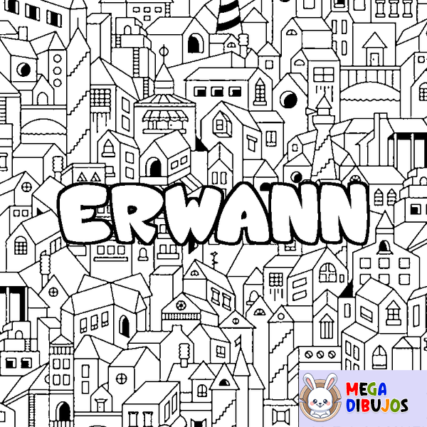 Coloraci&oacute;n del nombre ERWANN - decorado ciudad