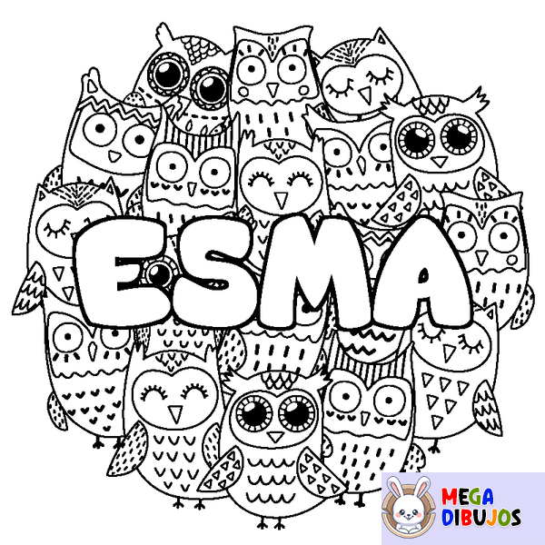 Coloraci&oacute;n del nombre ESMA - decorado b&uacute;hos