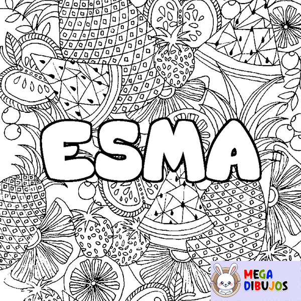 Coloraci&oacute;n del nombre ESMA - decorado mandala de frutas