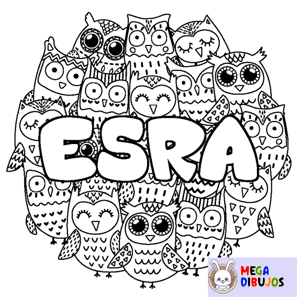 Coloraci&oacute;n del nombre ESRA - decorado b&uacute;hos