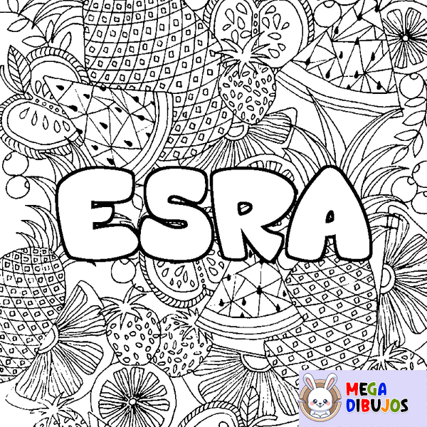 Coloraci&oacute;n del nombre ESRA - decorado mandala de frutas