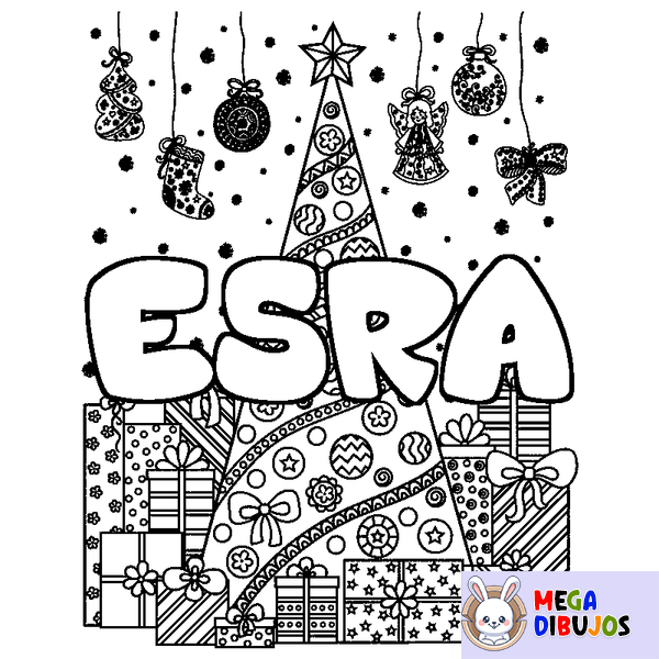 Coloraci&oacute;n del nombre ESRA - decorado &aacute;rbol de Navidad y regalos