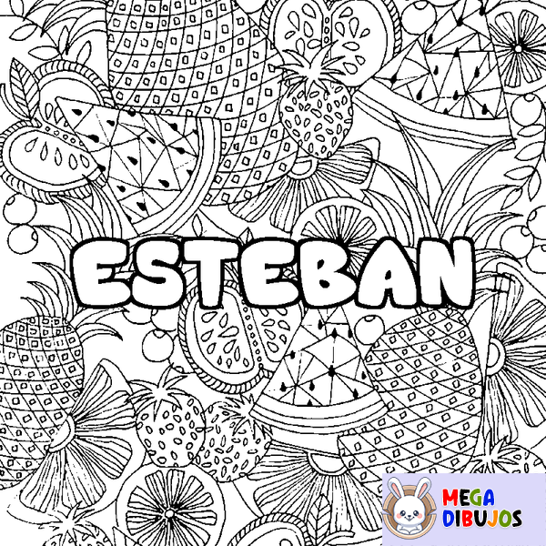 Coloraci&oacute;n del nombre ESTEBAN - decorado mandala de frutas