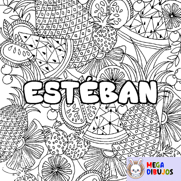 Coloraci&oacute;n del nombre EST&Eacute;BAN - decorado mandala de frutas