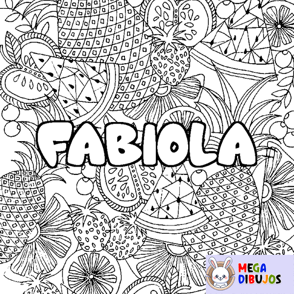 Coloraci&oacute;n del nombre FABIOLA - decorado mandala de frutas