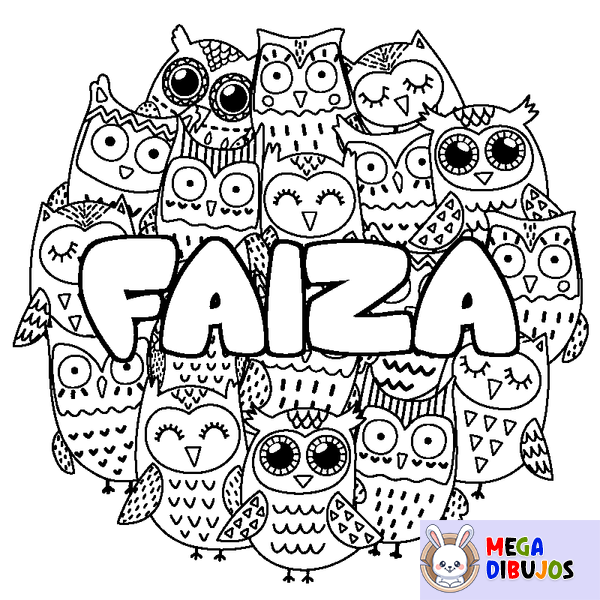 Coloraci&oacute;n del nombre FAIZA - decorado b&uacute;hos