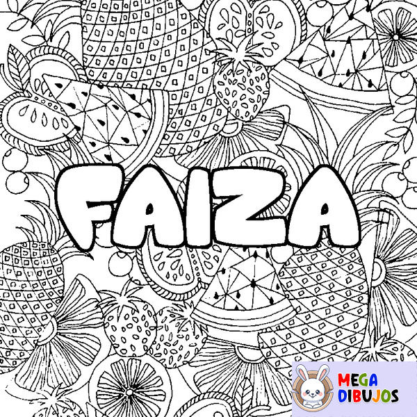 Coloraci&oacute;n del nombre FAIZA - decorado mandala de frutas