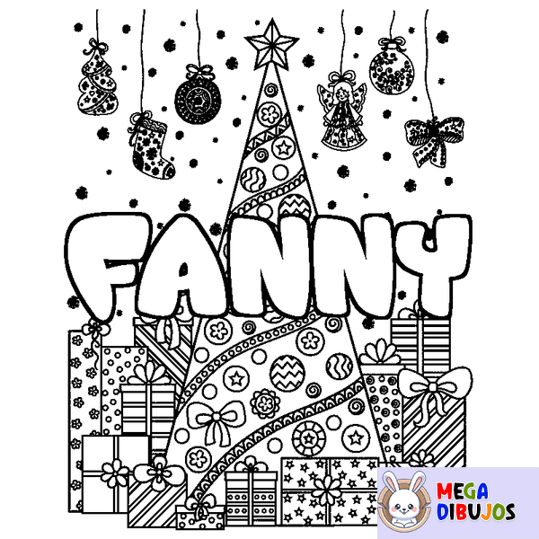 Coloraci&oacute;n del nombre FANNY - decorado &aacute;rbol de Navidad y regalos