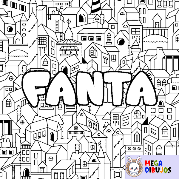 Coloraci&oacute;n del nombre FANTA - decorado ciudad