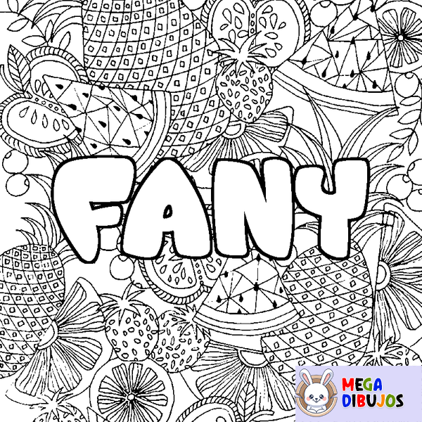 Coloraci&oacute;n del nombre FANY - decorado mandala de frutas