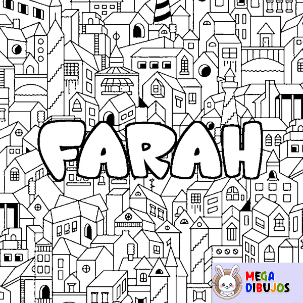 Coloraci&oacute;n del nombre FARAH - decorado ciudad