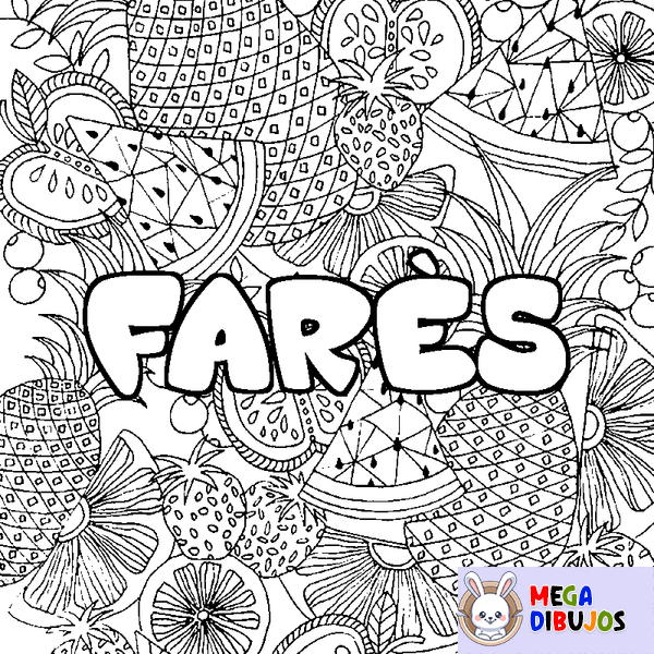 Coloraci&oacute;n del nombre FAR&Egrave;S - decorado mandala de frutas