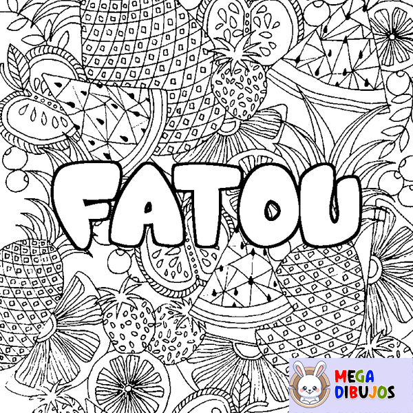 Coloraci&oacute;n del nombre FATOU - decorado mandala de frutas