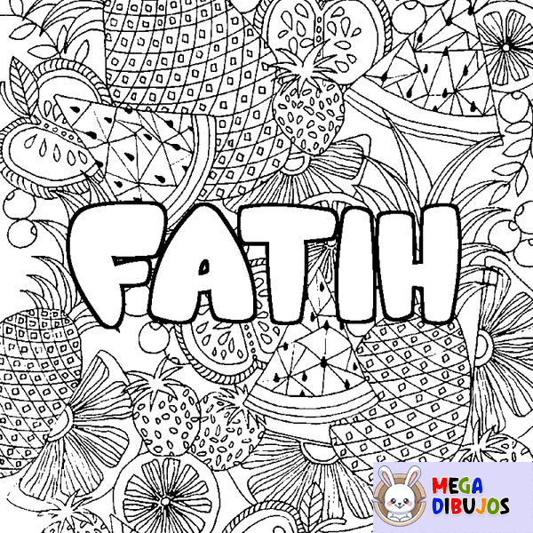 Coloraci&oacute;n del nombre FATIH - decorado mandala de frutas