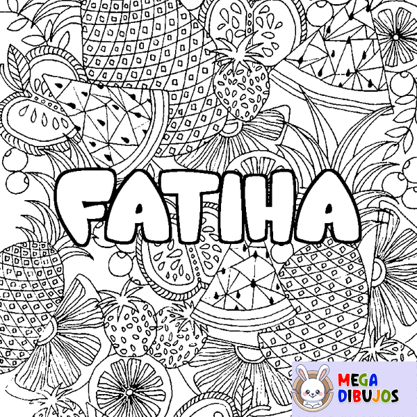 Coloraci&oacute;n del nombre FATIHA - decorado mandala de frutas