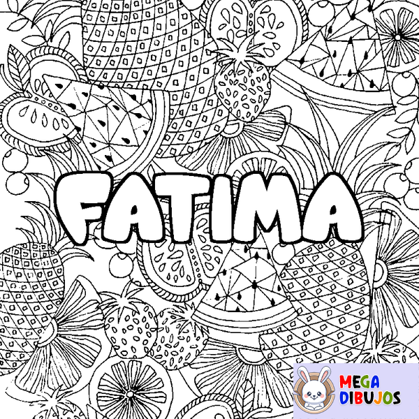 Coloraci&oacute;n del nombre FATIMA - decorado mandala de frutas
