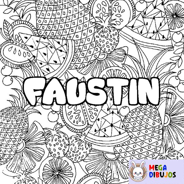 Coloraci&oacute;n del nombre FAUSTIN - decorado mandala de frutas