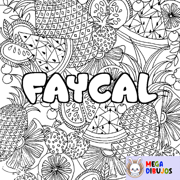 Coloraci&oacute;n del nombre FAYCAL - decorado mandala de frutas