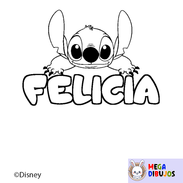 Coloraci&oacute;n del nombre FELICIA - decorado Stitch