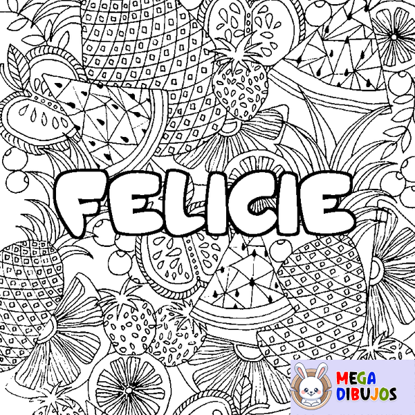 Coloraci&oacute;n del nombre FELICIE - decorado mandala de frutas