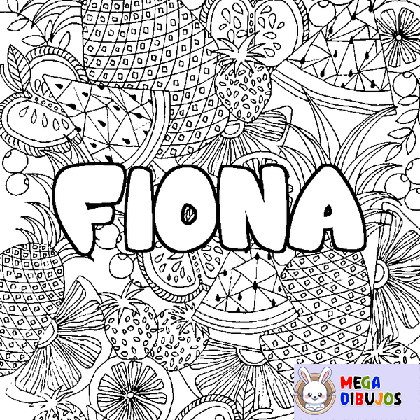 Coloraci&oacute;n del nombre FIONA - decorado mandala de frutas