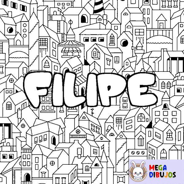 Coloraci&oacute;n del nombre FILIPE - decorado ciudad