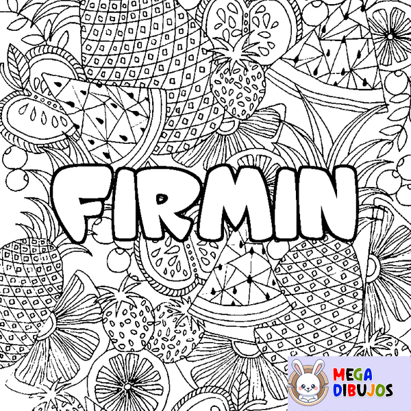 Coloraci&oacute;n del nombre FIRMIN - decorado mandala de frutas
