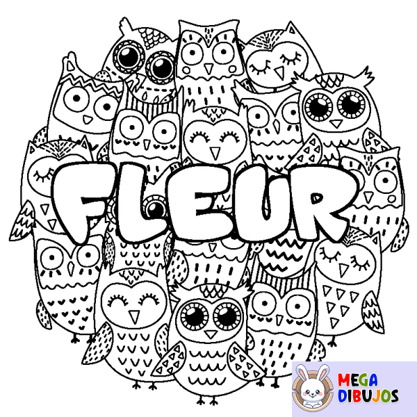 Coloraci&oacute;n del nombre FLEUR - decorado b&uacute;hos