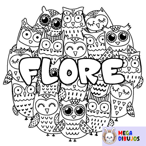 Coloraci&oacute;n del nombre FLORE - decorado b&uacute;hos